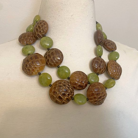 ANGELA CAPUTI Brown & Green Resin Two Strand Necklace - Picture 2 of 7